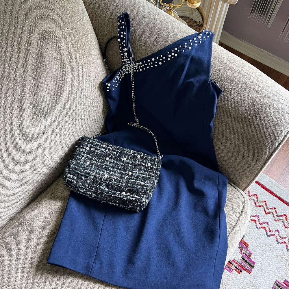 Worn once Karl Lagerfeld  pearl navy dress